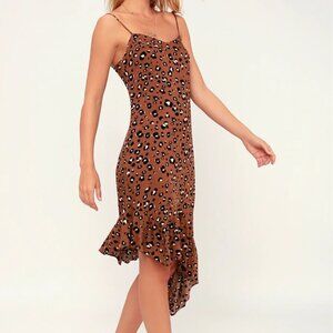 Felina Brown Leopard Print Asymmetrical Midi Dress